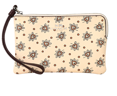 Coach Paisley Print Corner Zip Wristlet, £60, Accessories, Cream, Leather, Front view